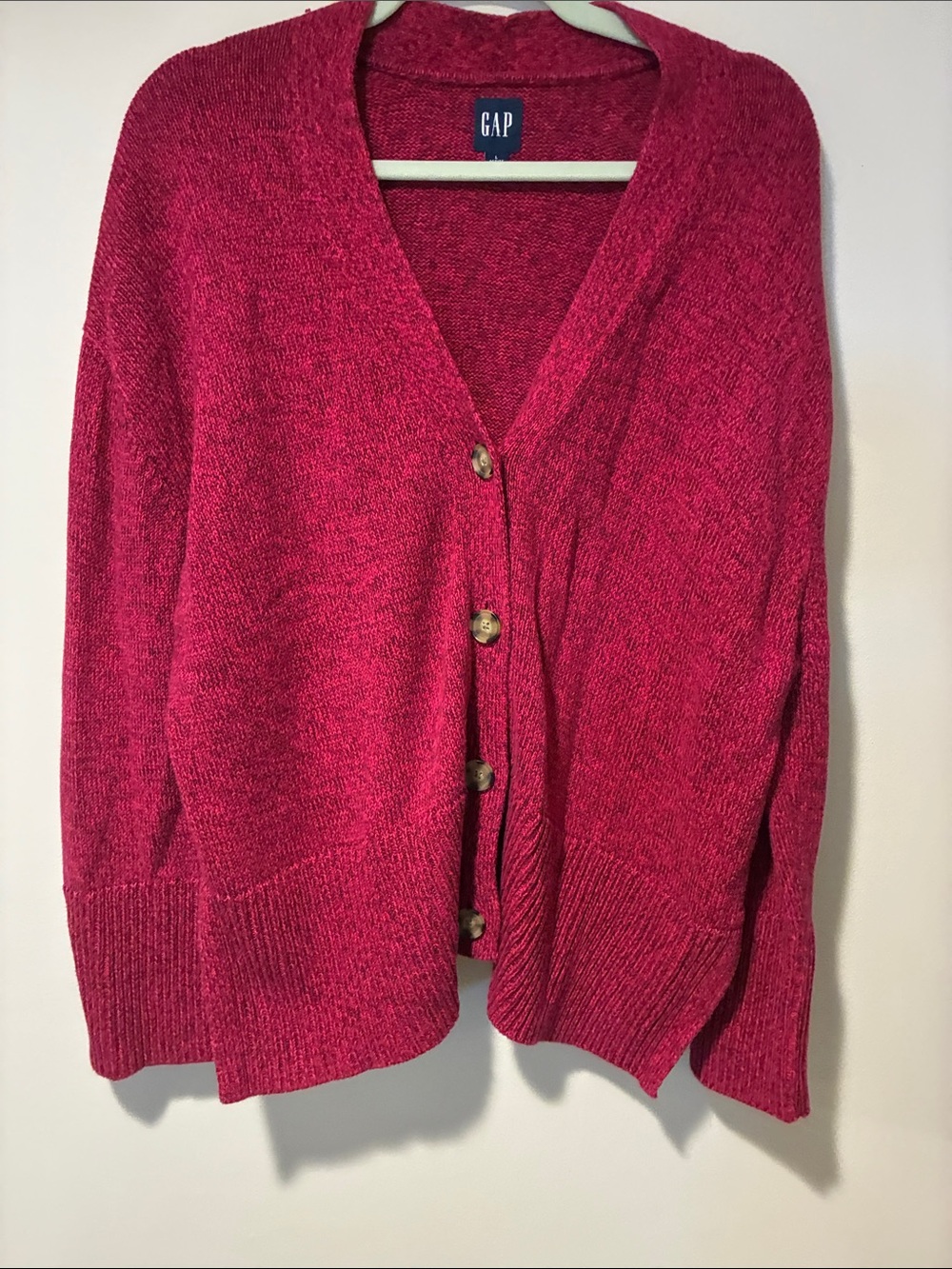 GAP Womens Deep Red Speckled GranpaCore Button Cardigan Sweater L